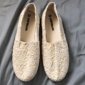 Cream Airwalk Crochet Slip Ons/Flats